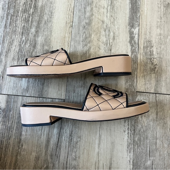Chanel CC Interlocking Mesh Heeled Sandals in Beige AUTHENTIC - Picture 8 of 12